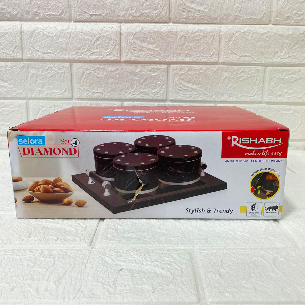 Rishabh Selora Diamond Container Set of 4 with Tray – Stylish & Trendy Storage Jars