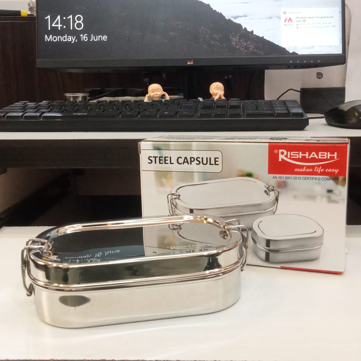 Rishabh Stainless Steel (Capsule) Lunchbox for School and Office