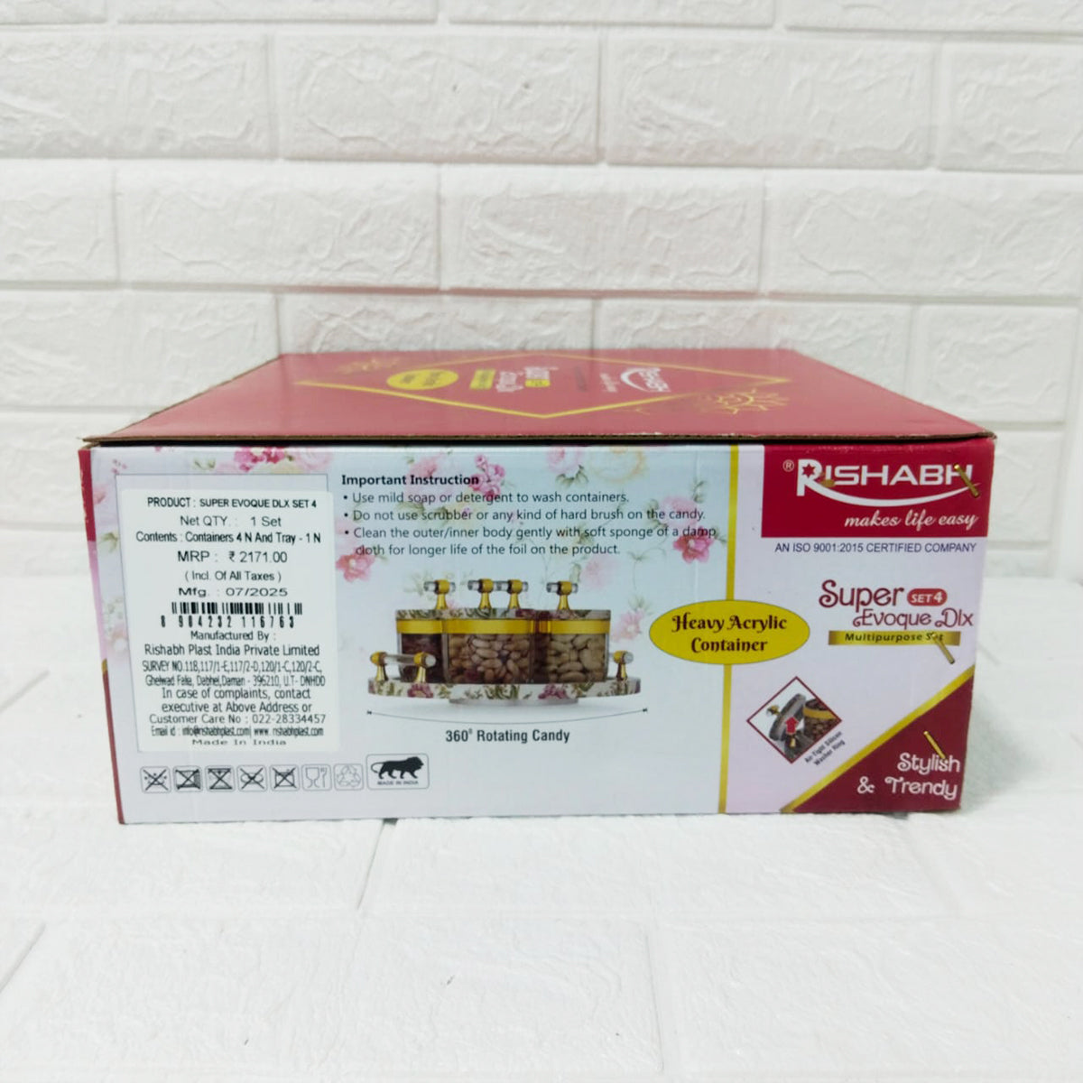 Rishabh Super Evoque DLX Multipurpose Container Set of 4 with Tray – Heavy Acrylic 360° Rotating Candy Storage