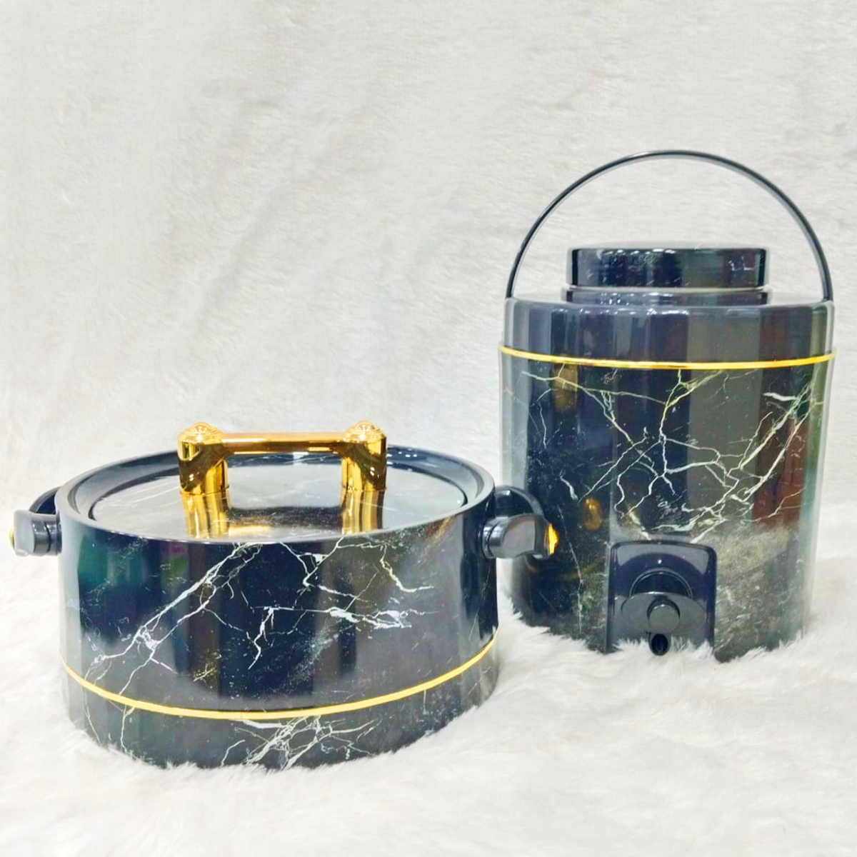 Rishabh Tissot Set 2 - Premium Black Marble Finish Water Jug & Hot Pot Combo