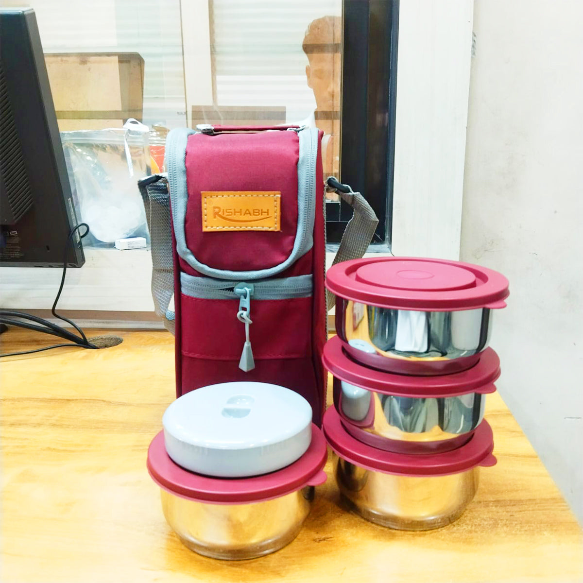 Rishabh Galaxy Stanley 4 Inside Steel Container Microwave Safe and 100% Leak Proof Lunch Box 4 Containers Lunch Box