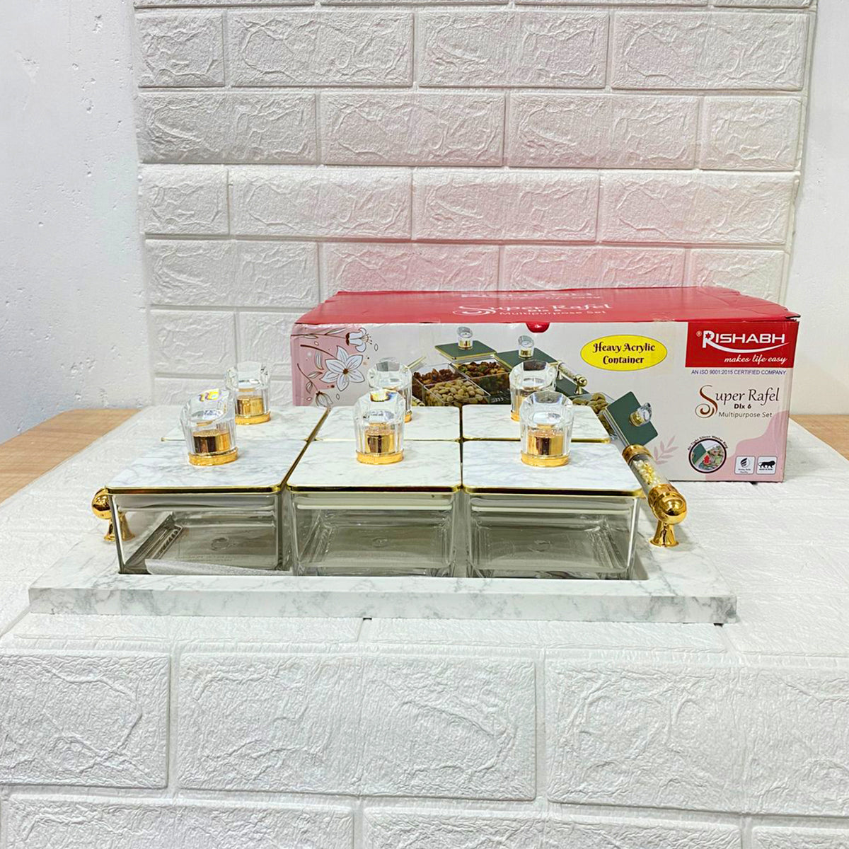 Rishabh Super Rafel Dlx Container Set of 6 with Tray – Stylish & Trendy Storage Jars