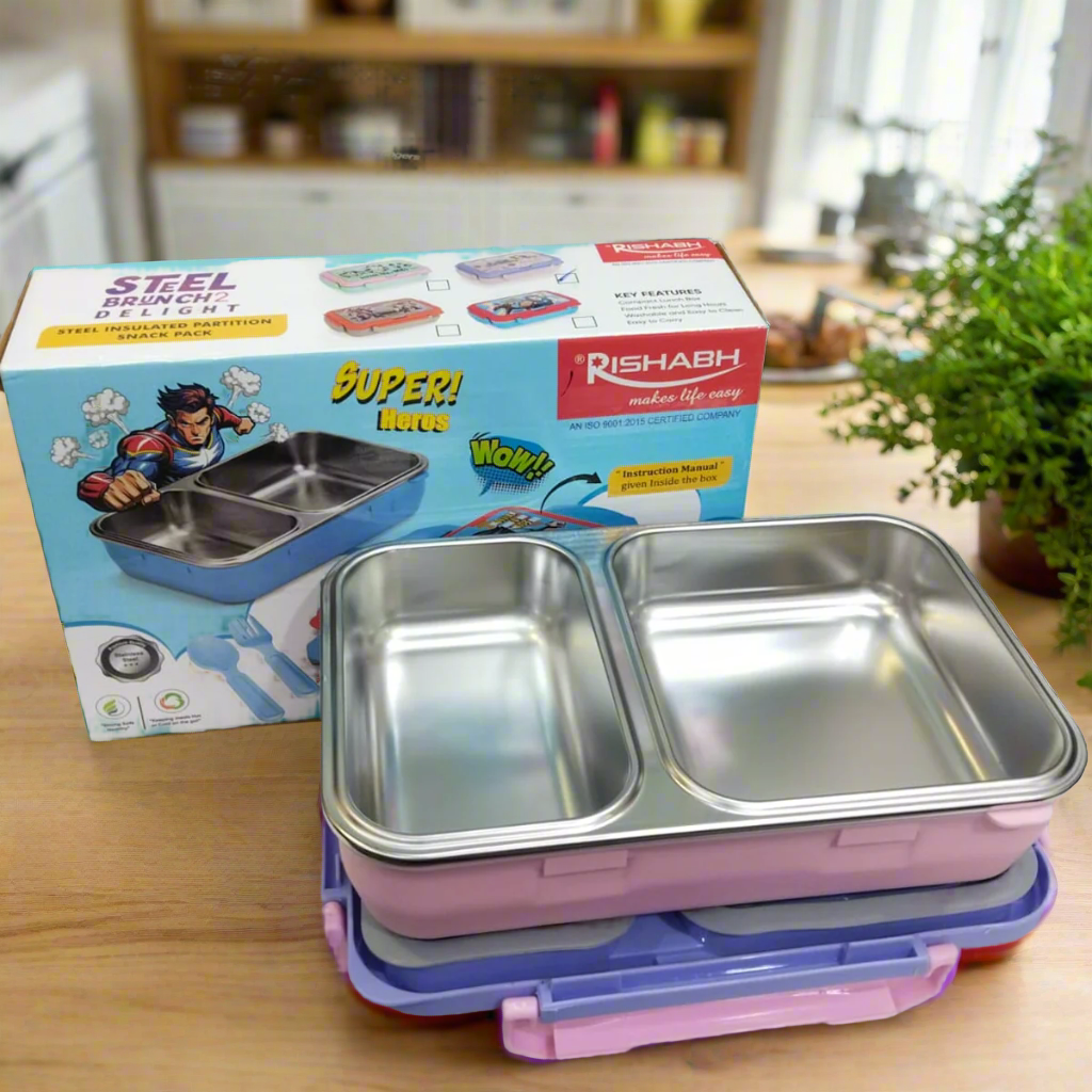 Rishabh Steel Brunch 2 Delight Lunchbox With Spoons for School and Office