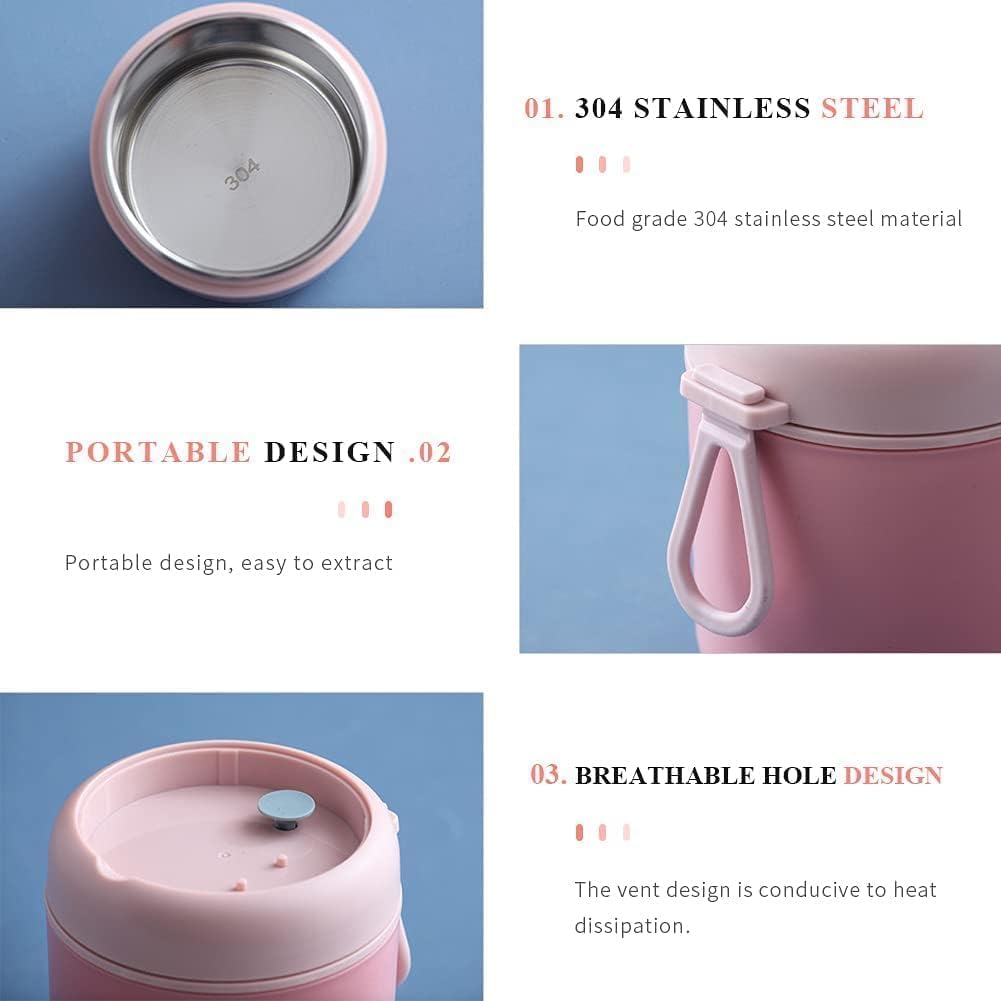 Noodles Bowl with Lid and Spoon-530ML | Stainless Steel Hot & Cold Insulated Food Storage Container | Leak-Proof Soup and Liquid Container | School, Picnic and Travel Salad Cup-1Pcs