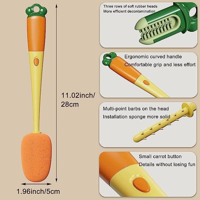 TLBS 3 in 1 Multi Bottle Cleaning Brush,Sponge Baby Bottle Brush, Cup Lid Gap Bottle Cleaner Brush Cleaning Brush, Multifunctional Cup Brush with Long Handle for Water Bottles, Tumblers