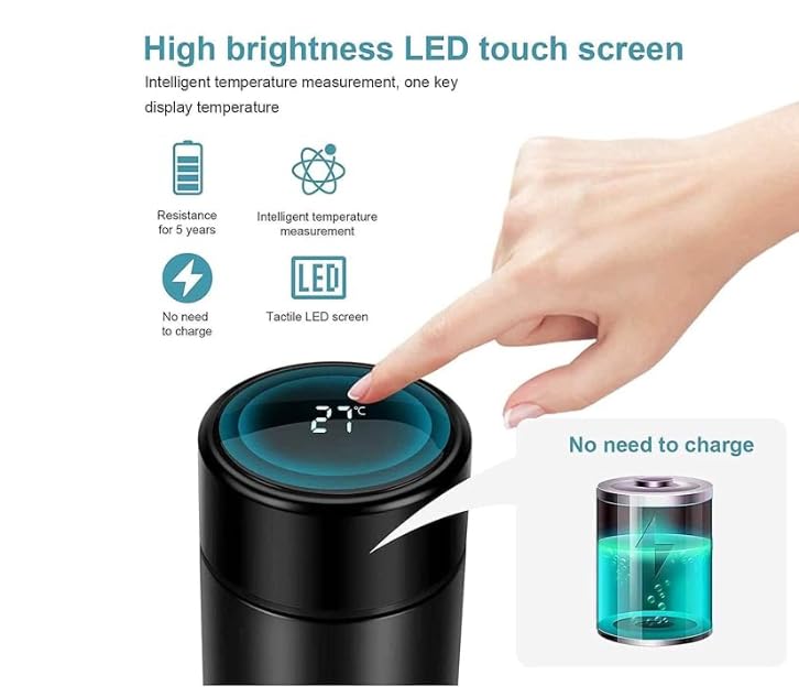 TLBS Smart Vacuum Insulated Water Bottle with LED Temperature Display Hot and Cold Water Bottle 500 ml Thermos Double Stainless Steel Wall