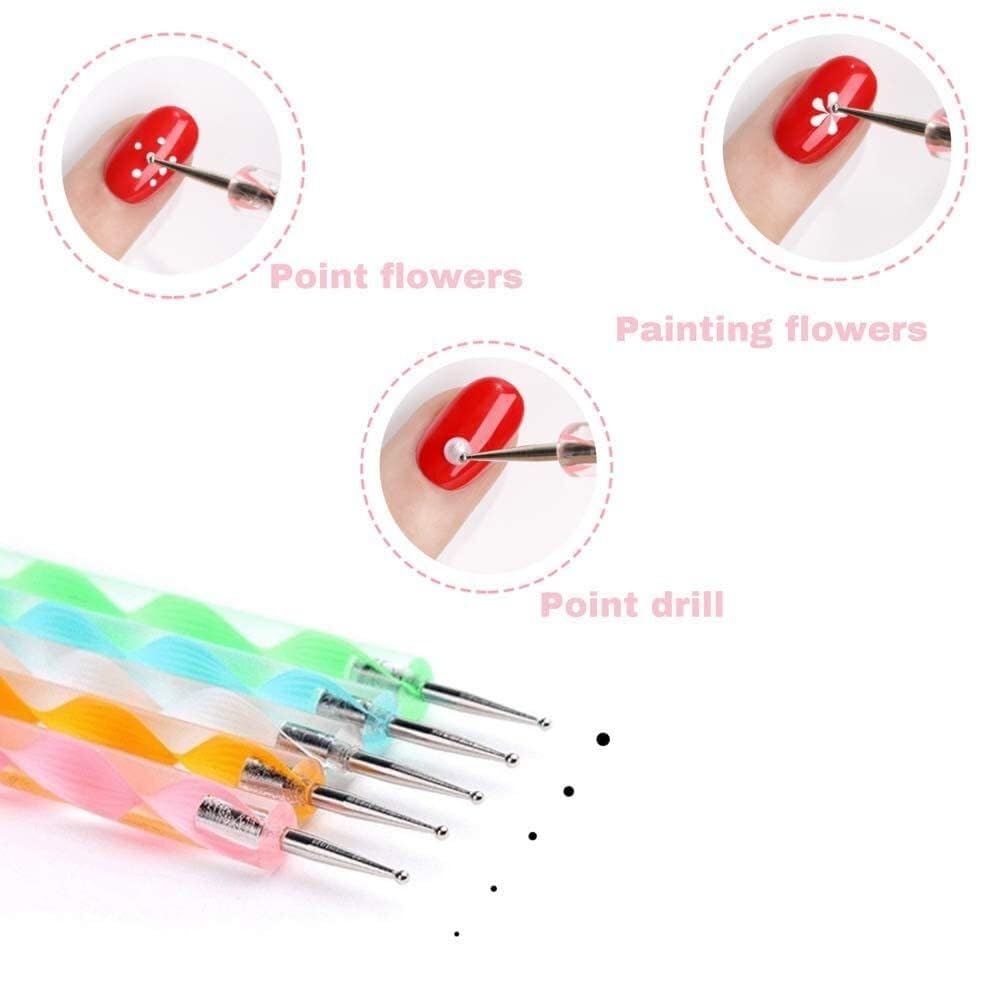 TLBS 5 pieces Nail Art Dotting Marbleizing Tool Pen for Nail Decoration Stamping (Multicolour)