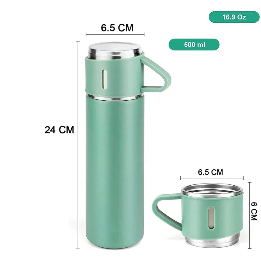 Stainless Steel Vacuum Flask Set with 3 Steel Cups Combo for Coffee Hot Drink and Cold Water Flask Ideal Gifting Travel Friendly Latest Flask Bottle. (Multi-Color)