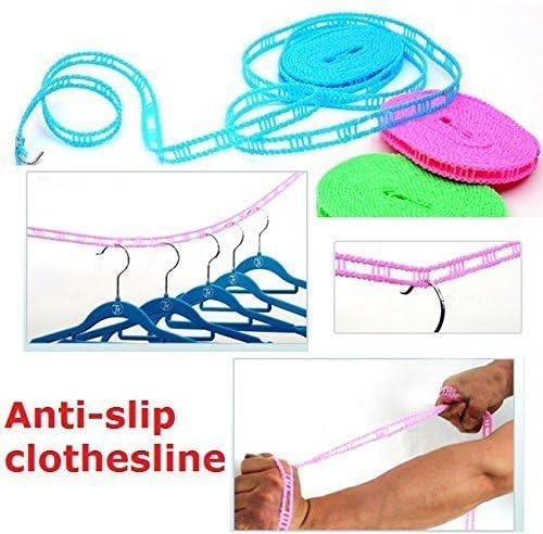 TLBS 5 Meters Windproof Anti-Slip Clothes Washing Line Drying Nylon Rope with Hooks 5 Meter Nylon Clothesline Rope