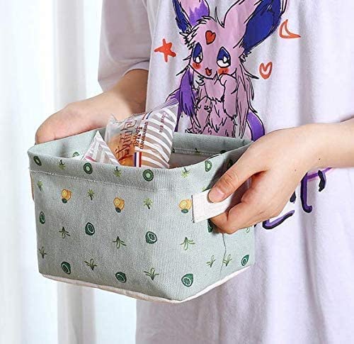 Canvas Fabric Foldable Mini Storage Basket - Small Collapsible Canvas Containers Organizers With Handle For Home-Multi Design 5 pcs