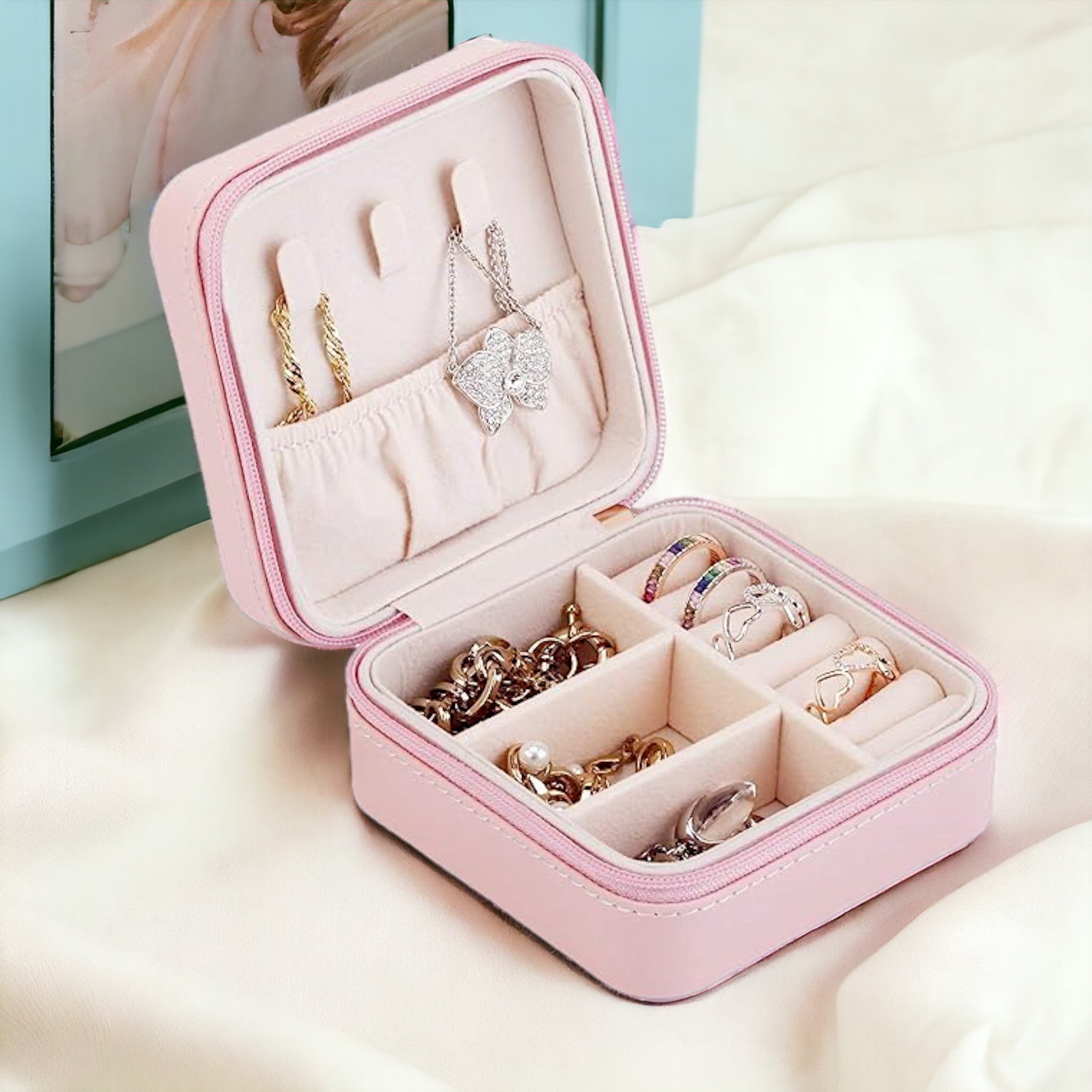 Leather Small Jewelry Box, Travel Portable Jewelry Case For Ring, Pendant, Earring, Necklace, Bracelet Organizer Storage Holder Boxes