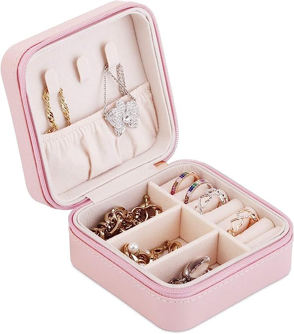 Leather Small Jewelry Box, Travel Portable Jewelry Case For Ring, Pendant, Earring, Necklace, Bracelet Organizer Storage Holder Boxes