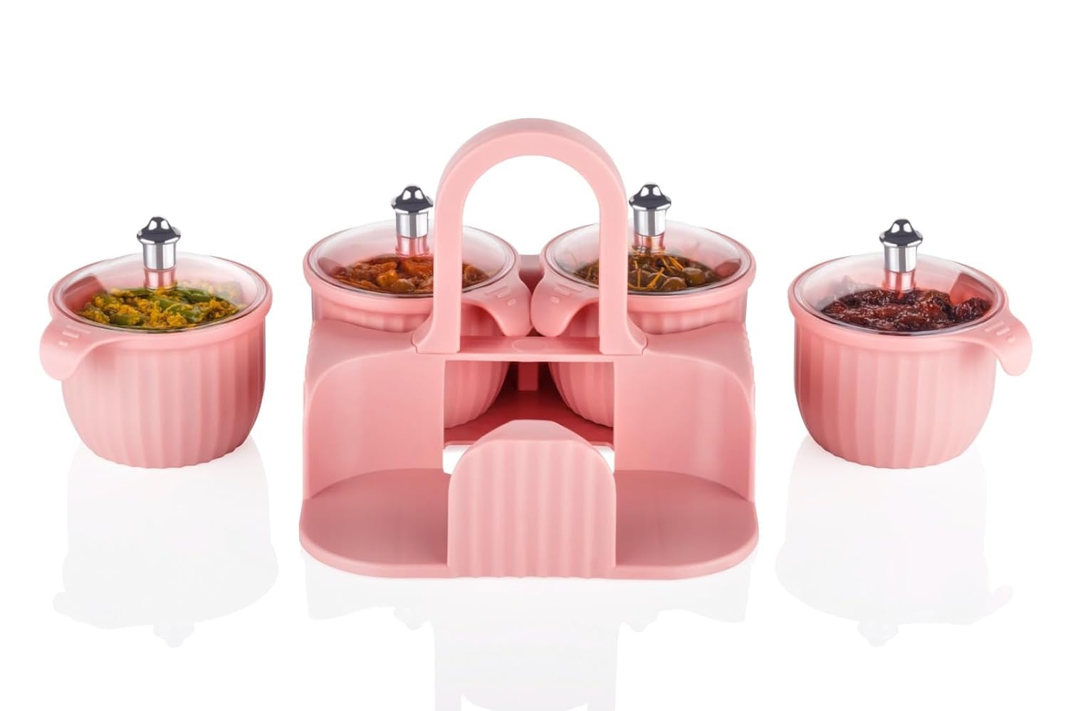 Marvella Multipurpose Dry Fruit Box 4 pc Jar Set Aachar Pickle Container Mukhwas Tray Dining Spice Stand Plastic Chocolate Mouth Freshener Sweets Masala Storage For Home kitchen Dining (Multi-Color)