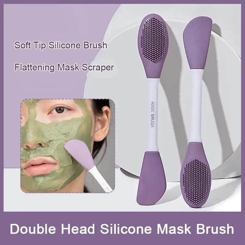 TLBS Beauty Silicone Face Mask Applicator Makeup Brush Double-Ended Facial Mask Brush for Mud, Clay, Charcoal Mixed Mask，Soft Makeup Beauty Brush Tools for Apply Cream, Lotion (1PC Multi Color)