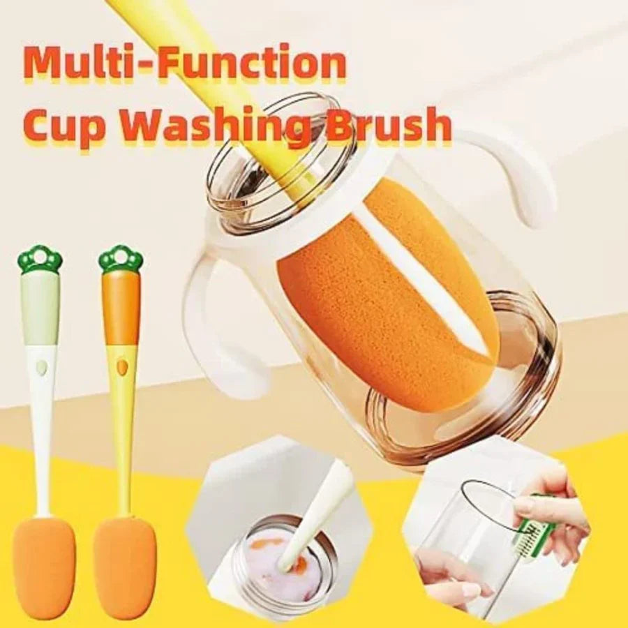 3 in 1 Multi Bottle Cleaning Brush,Sponge Baby Bottle Brush, Cup Lid Gap Bottle Cleaner Brush Cleaning Brush, Multifunctional Cup Brush with Long Handle for Water Bottles, Tumblers