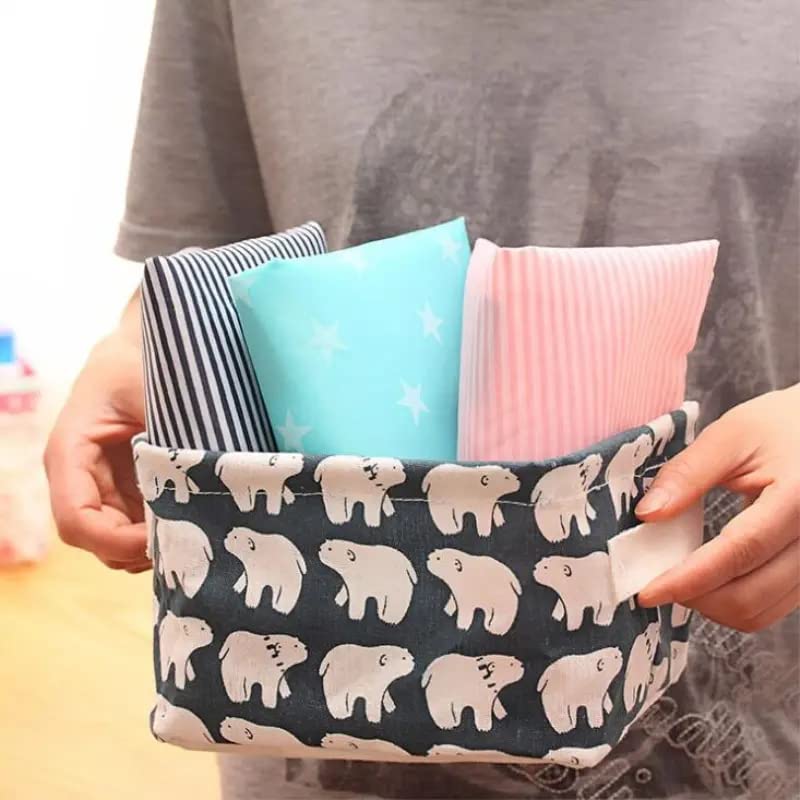 Canvas Fabric Foldable Mini Storage Basket - Small Collapsible Canvas Containers Organizers With Handle For Home-Multi Design 5 pcs