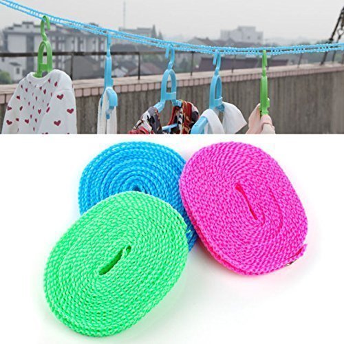 5 Meters Windproof Anti-Slip Clothes Washing Line Drying Nylon Rope with Hooks 5 Meter Nylon Clothesline Rope