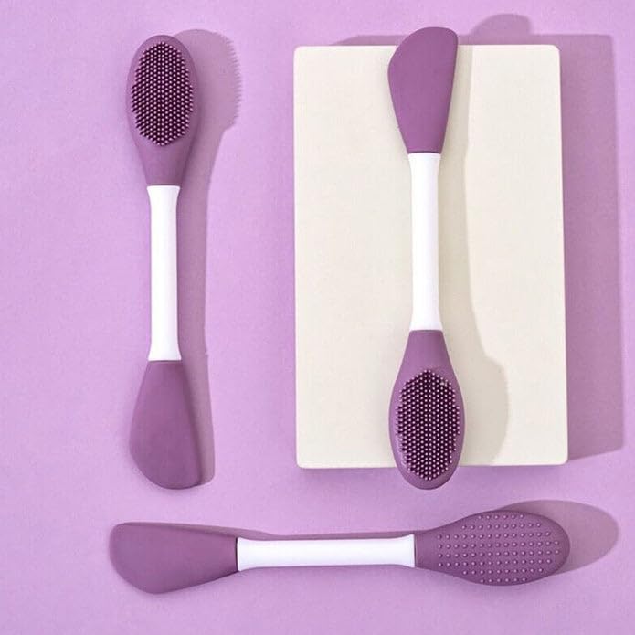 Beauty Silicone Face Mask Applicator Makeup Brush Double-Ended Facial Mask Brush for Mud, Clay, Charcoal Mixed Mask，Soft Makeup Beauty Brush Tools for Apply Cream, Lotion (1PC Multi Color)