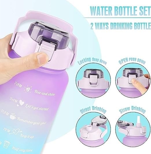 TLBS 3 in 1 Water Bottle with Motivational Time Marker, Leakproof Durable BPA Free Non-Toxic Water bottle for office, gym, school