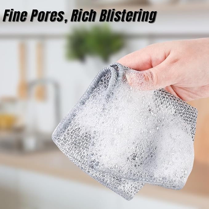 Non-Scratch Wire Dishcloth, Steel Wire Dish Towel, Multipurpose Wire Dishwashing Rags for Wet and Dry, Scrubs & Cleans for Dishes - 10 PCS