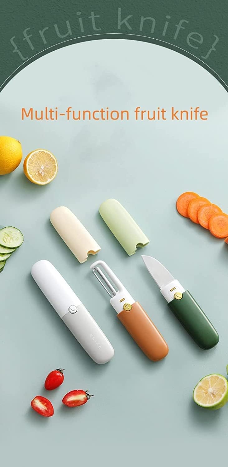 TLBS Multifunctional 2 in 1 Stainless Steel Fruit Knife Peeler, Fruit and Vegetable Peeler Dual-Use Knife, Outdoor Kitchen Tools Portable Peeling Fruit Peeler (2 in 1 Knife)