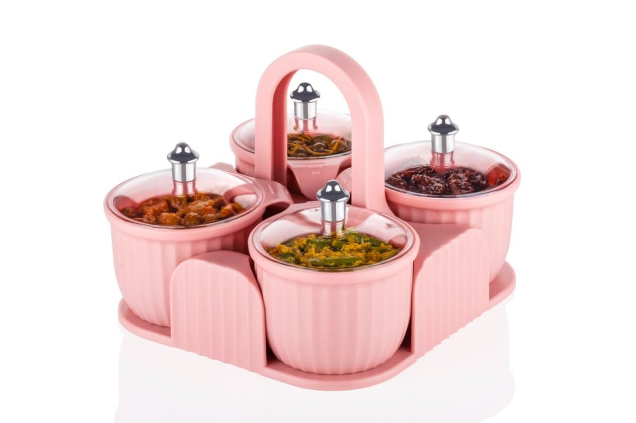 Marvella Multipurpose Dry Fruit Box 4 pc Jar Set Aachar Pickle Container Mukhwas Tray Dining Spice Stand Plastic Chocolate Mouth Freshener Sweets Masala Storage For Home kitchen Dining (Multi-Color)