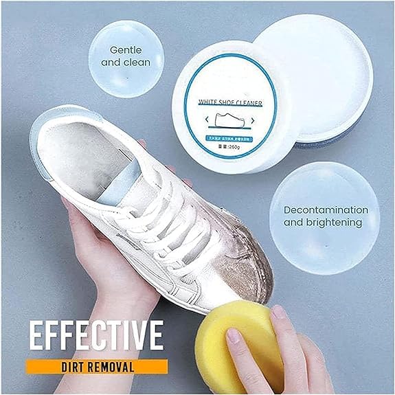 White Shoe Cleaning Cream, Stain Cleansing Cream for Shoe, Re-Color and Polish Smooth Leather Shoes and Boots, Sneaker Cleaner White Shoes 260 grm