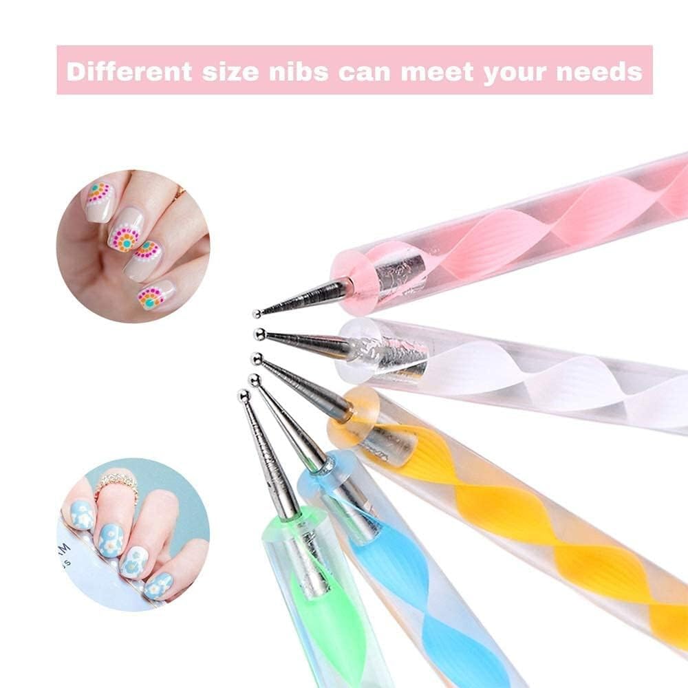 TLBS 5 pieces Nail Art Dotting Marbleizing Tool Pen for Nail Decoration Stamping (Multicolour)