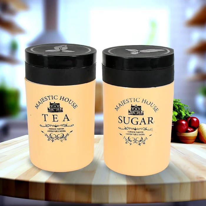 Tea Sugar Coffee Container, Plastic Airtight Food Seal Containers  2 Section (800 ML Approx)