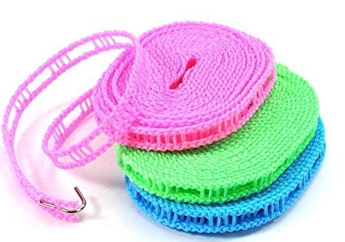 TLBS 5 Meters Windproof Anti-Slip Clothes Washing Line Drying Nylon Rope with Hooks 5 Meter Nylon Clothesline Rope