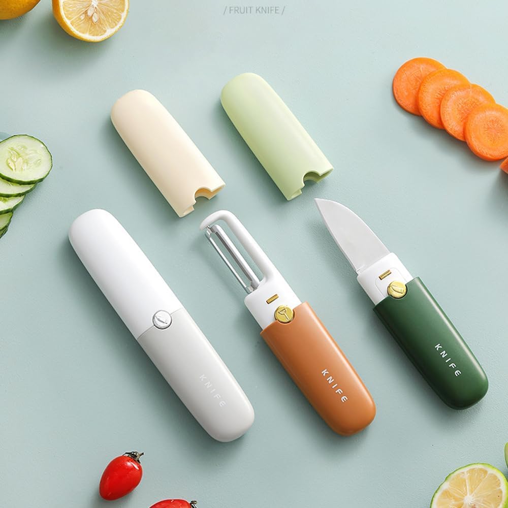 Multifunctional 2 in 1 Stainless Steel Fruit Knife Peeler, Fruit and Vegetable Peeler Dual-Use Knife, Outdoor Kitchen Tools Portable Peeling Fruit Peeler (2 in 1 Knife)