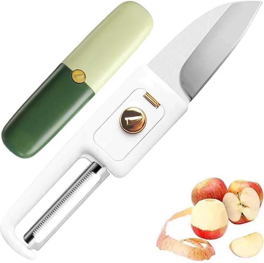 Multifunctional 2 in 1 Stainless Steel Fruit Knife Peeler, Fruit and Vegetable Peeler Dual-Use Knife, Outdoor Kitchen Tools Portable Peeling Fruit Peeler (2 in 1 Knife)