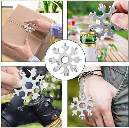 TLBS 18 in 1 Stainless Steel Snowflake Multi Tool, Durable and Portable, Essential Key Chain, Pocket Bottle Opener, Pocket Wrench