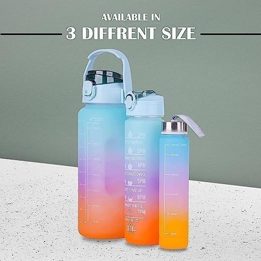 TLBS 3 in 1 Water Bottle with Motivational Time Marker, Leakproof Durable BPA Free Non-Toxic Water bottle for office, gym, school