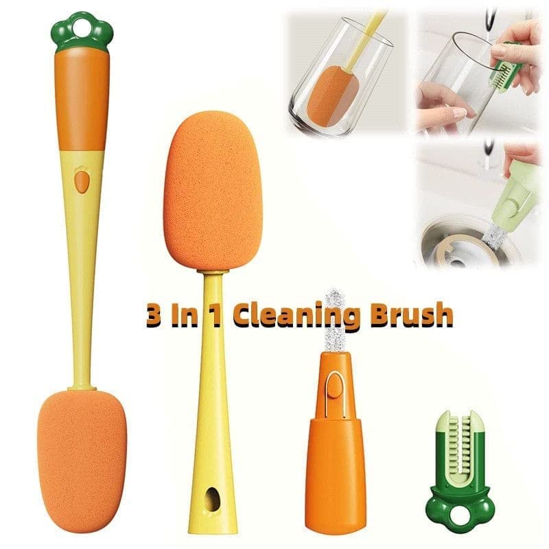 3 in 1 Multi Bottle Cleaning Brush,Sponge Baby Bottle Brush, Cup Lid Gap Bottle Cleaner Brush Cleaning Brush, Multifunctional Cup Brush with Long Handle for Water Bottles, Tumblers