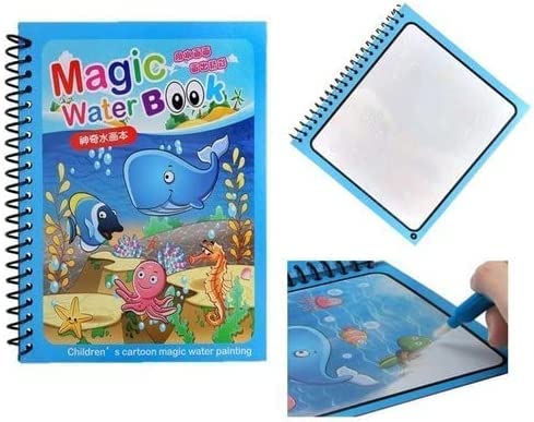TLBS Magic Water Quick Dry Book for Water Coloring with Magic Pen Painting Board for Children Education Drawing Pad (Random Design & Assorted Color)