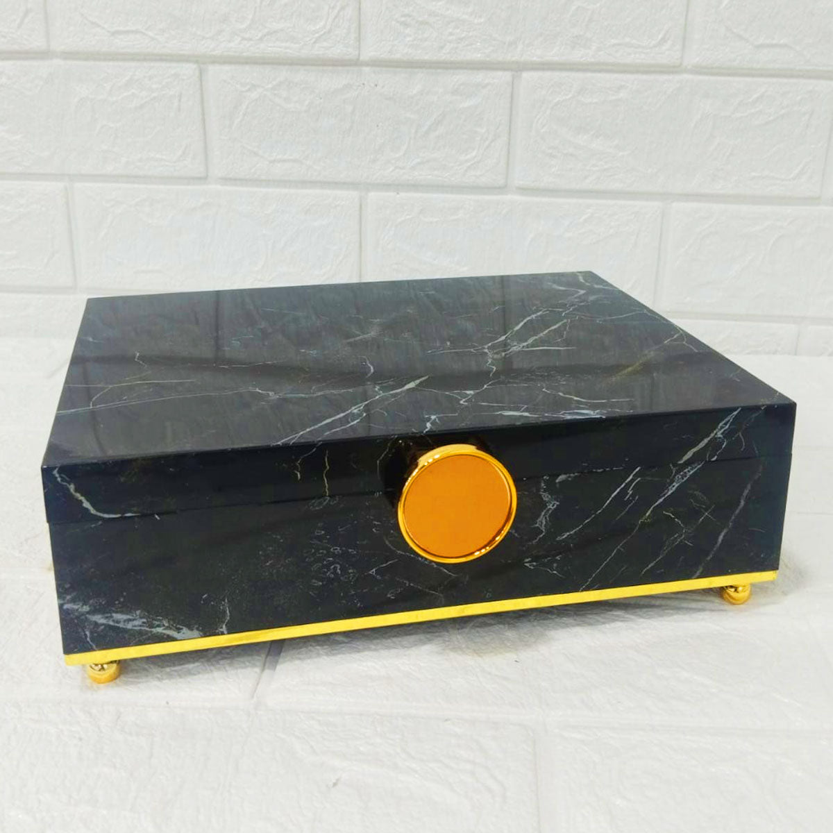 Rishabh Sandook Marble 4 Multipurpose Storage Box with Golden Knob