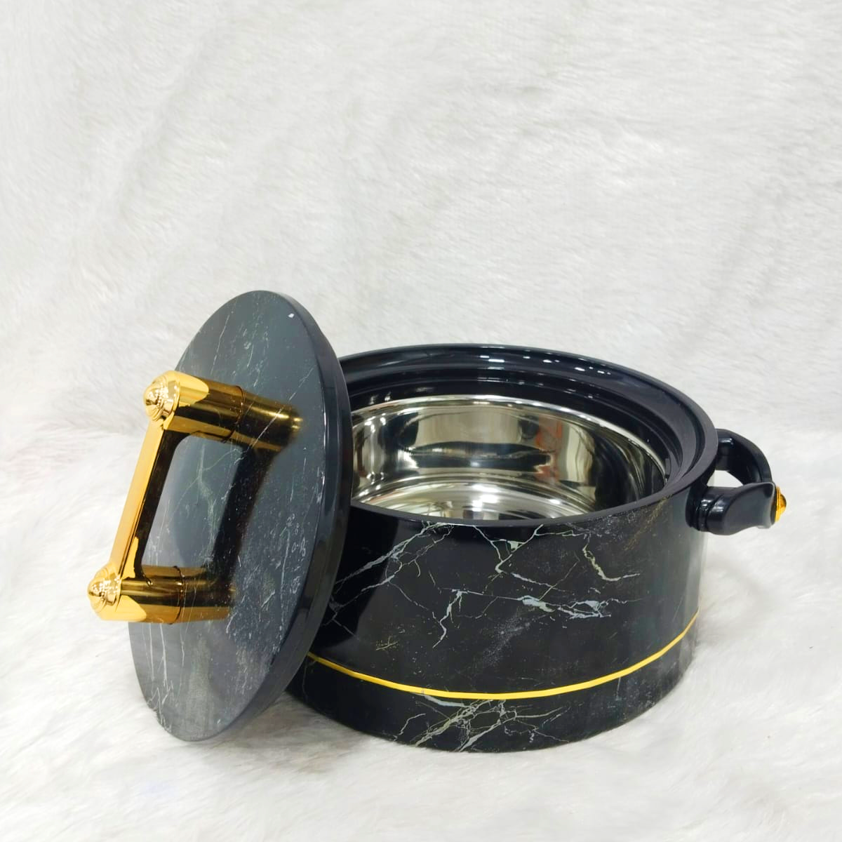 Rishabh Tissot Set 2 - Premium Black Marble Finish Water Jug & Hot Pot Combo