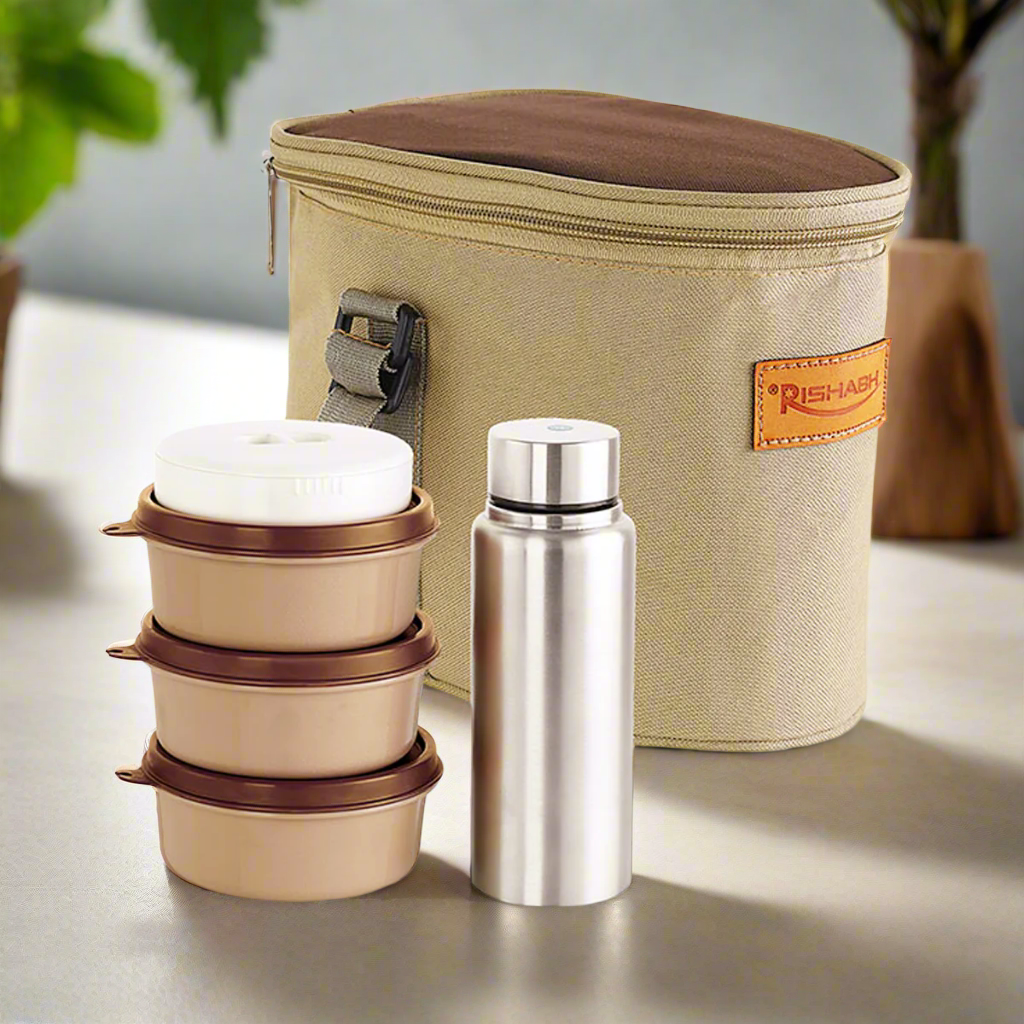 Rishabh Stellar Picnic Set Tiffin Box - Set of 3 container, 1 bottle and Jacket