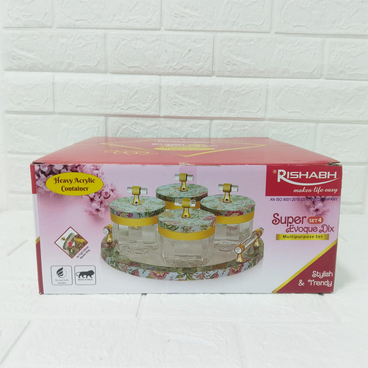 Rishabh Super Evoque DLX Multipurpose Container Set of 4 with Tray – Heavy Acrylic 360° Rotating Candy Storage