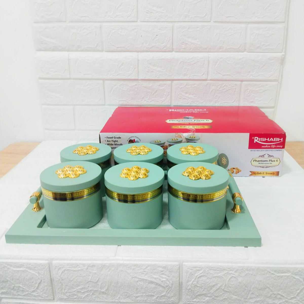 Rishabh Phantom Plus Container Set of 6 with Tray – Stylish & Trendy Storage Jars