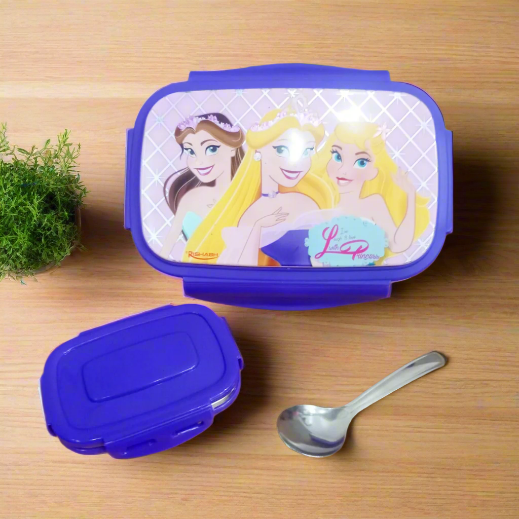 Rishabh Big Nutri-Steel Multi-Design Cartoon Printed Tiffin Box with Inner Container & Steel Spoon
