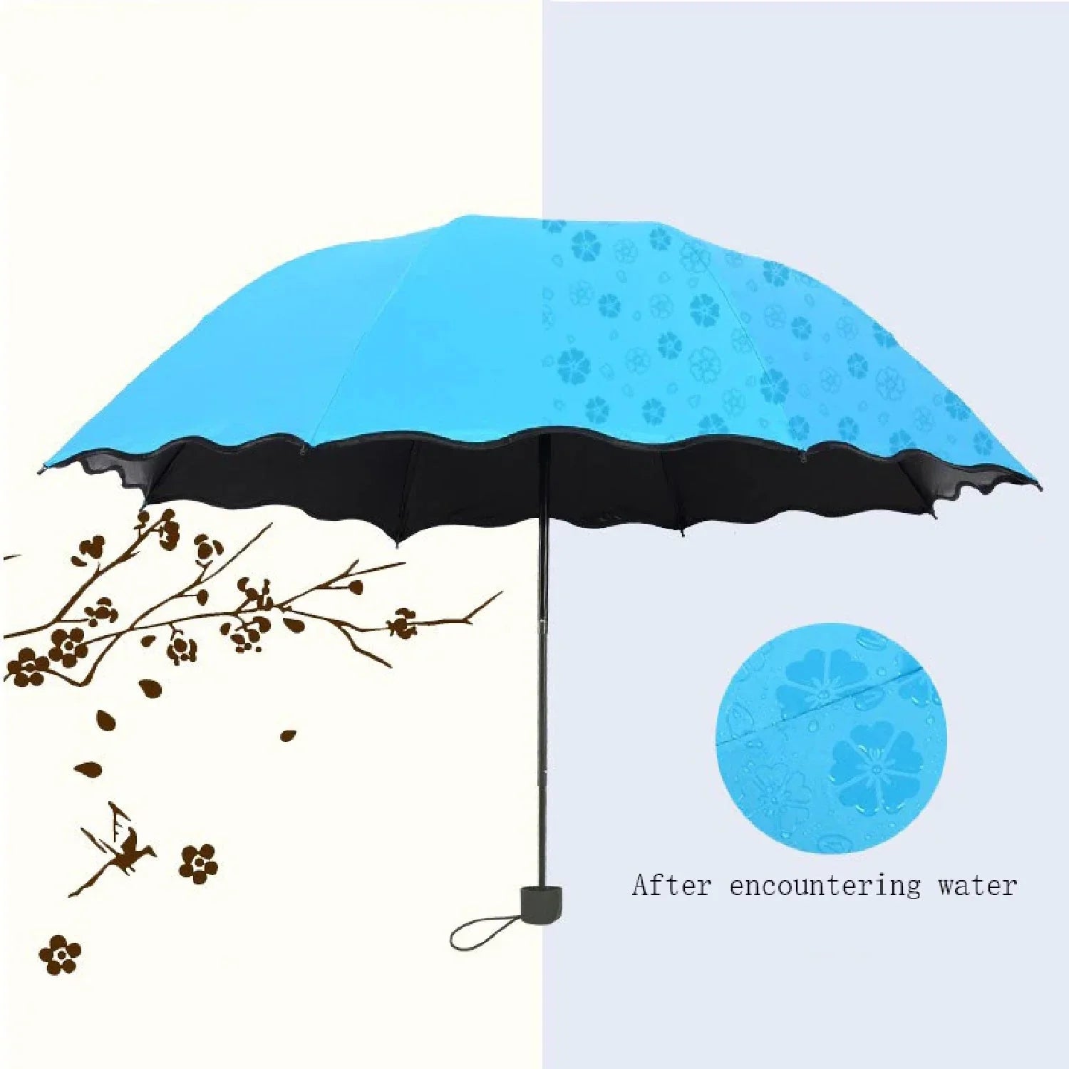 Magic Umbrella Changing Secret Blossoms Occur with Water Magic Print 3 Fold Umbrella for Girls, Women, Boys, Men & Children for UV, Sun & Rain