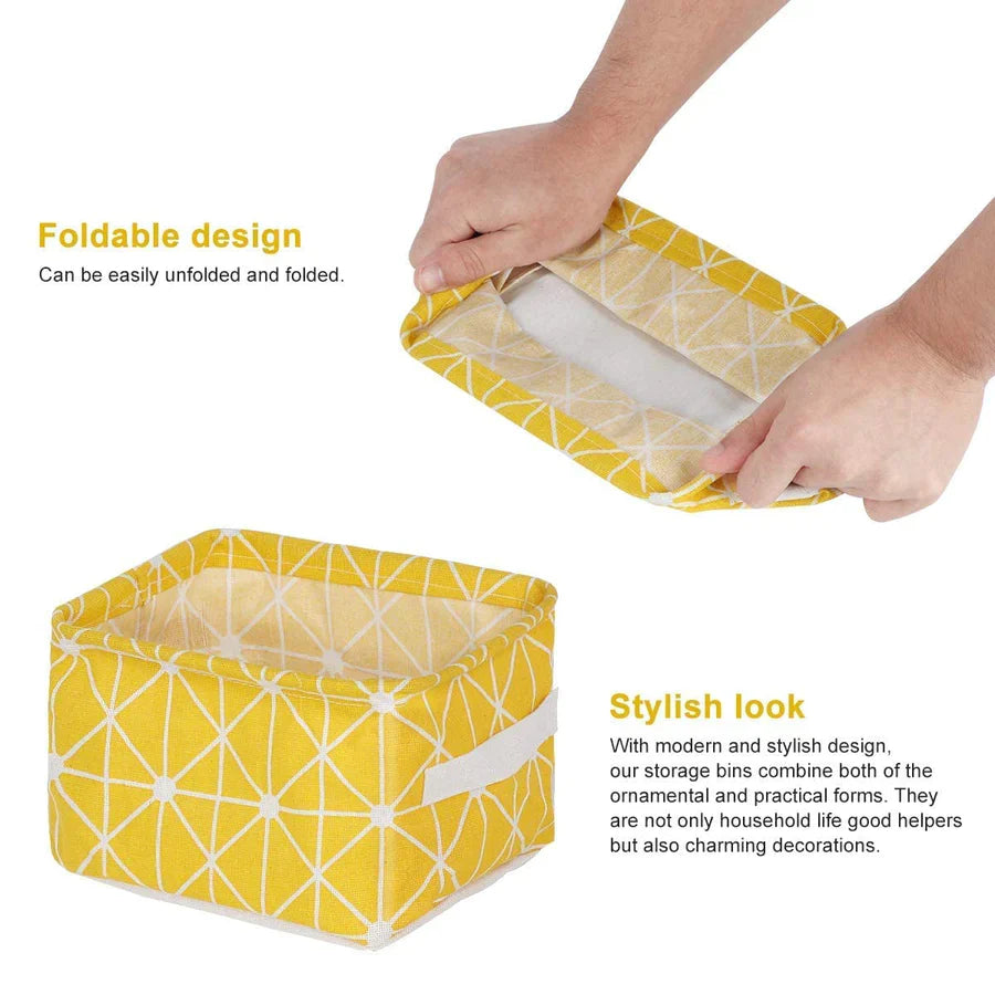 Canvas Fabric Foldable Mini Storage Basket - Small Collapsible Canvas Containers Organizers With Handle For Home-Multi Design 5 pcs