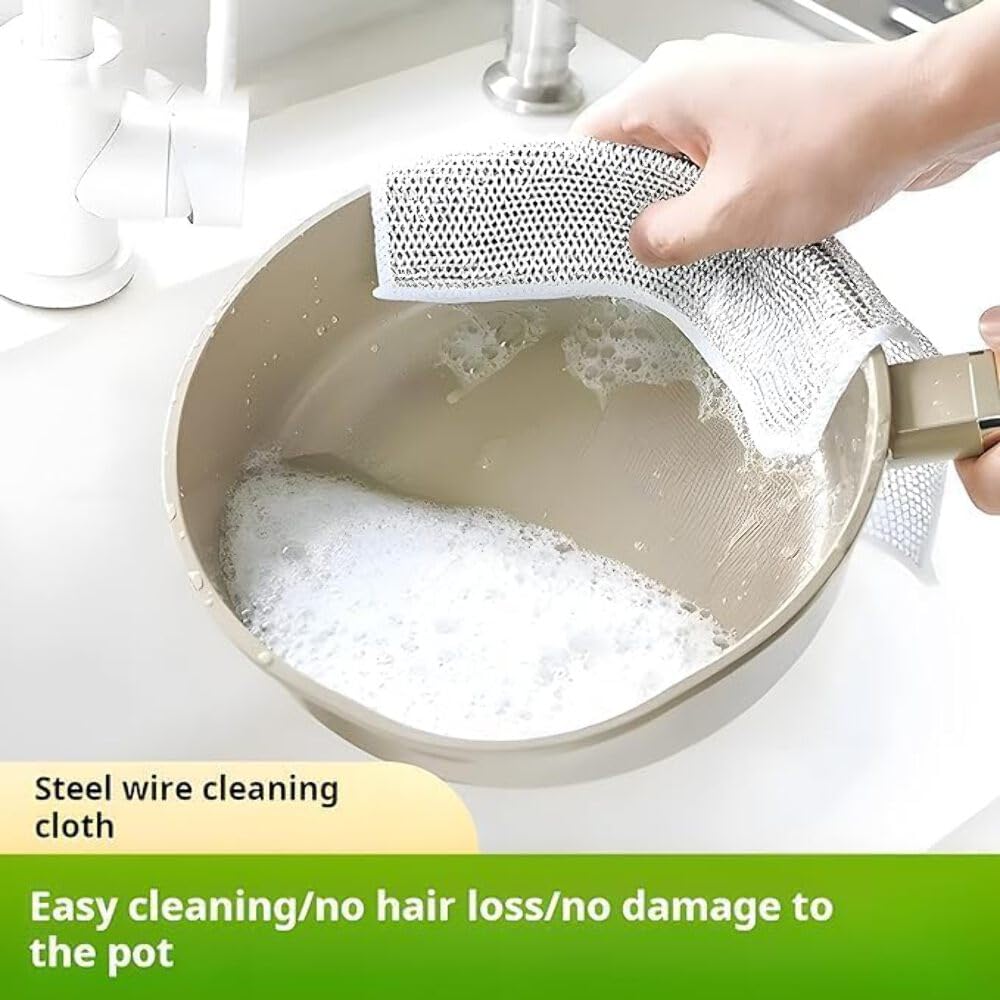 TLBS Non-Scratch Wire Dishcloth, Steel Wire Dish Towel, Multipurpose Wire Dishwashing Rags for Wet and Dry, Scrubs & Cleans for Dishes - 10 PCS