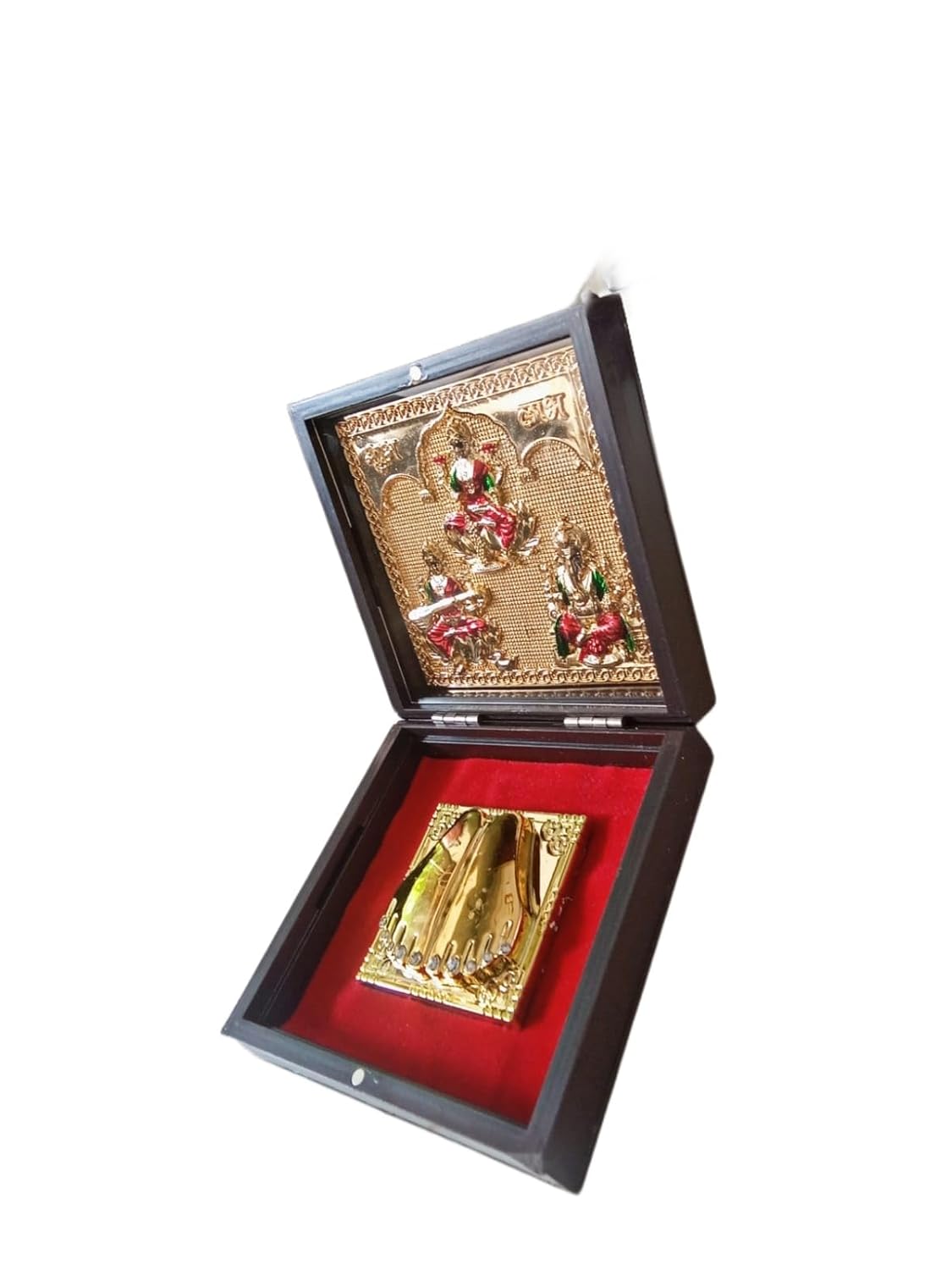 TLBS Maa Laxmi Ganesh Saraswati Photo Frame with Charan Paduka Religious Frame