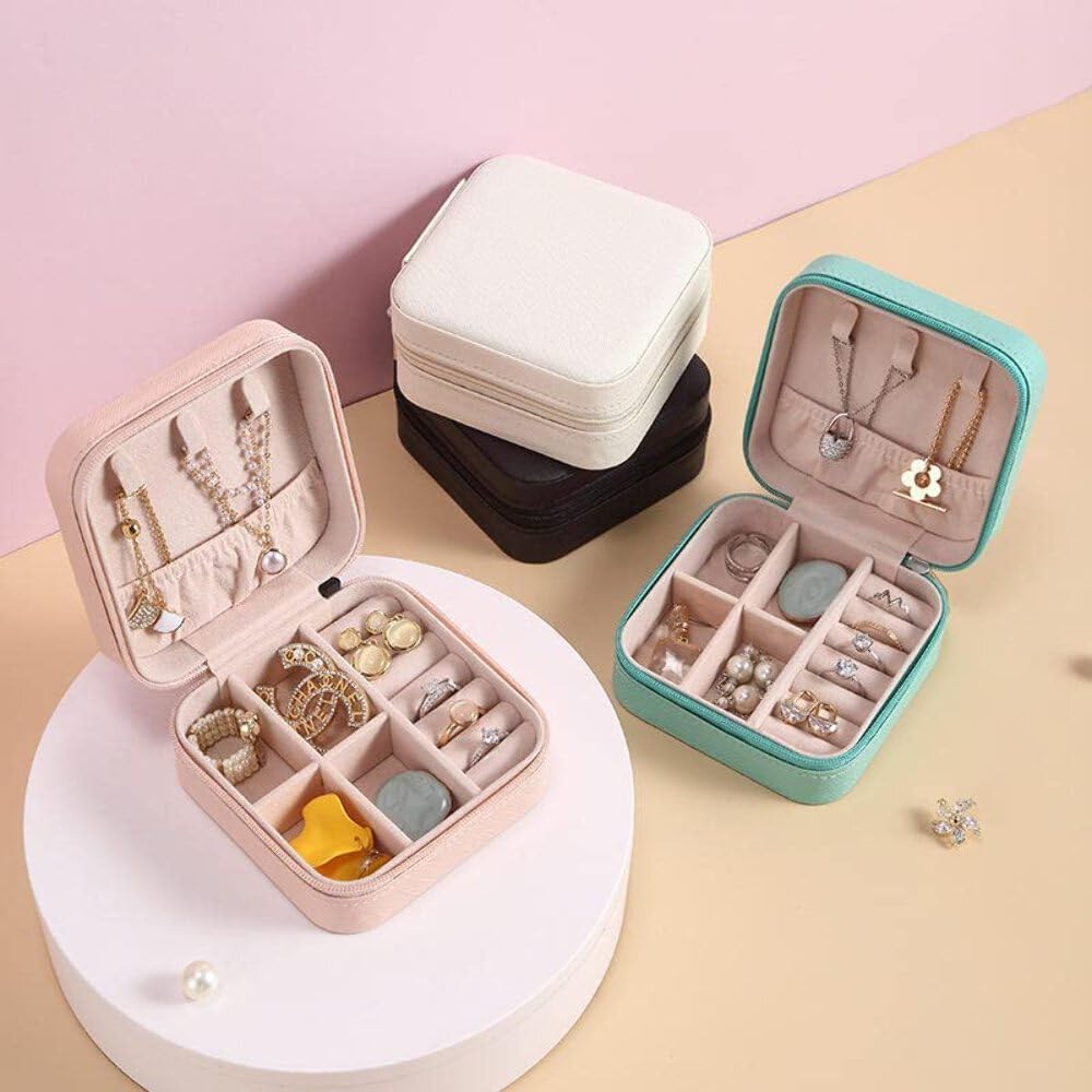 TLBS Leather Small Jewelry Box, Travel Portable Jewelry Case For Ring, Pendant, Earring, Necklace, Bracelet Organizer Storage Holder Boxes