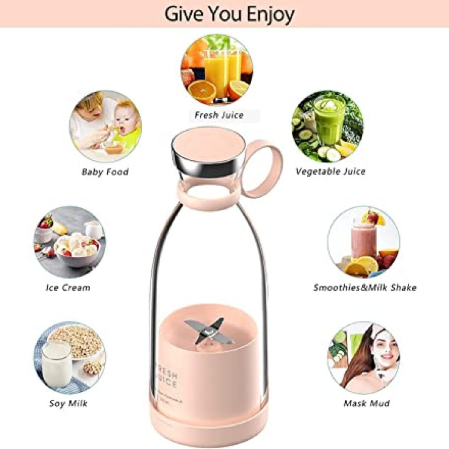 USB Rechargeable Mini Juicer Blender, Electric Juicer Bottle Blender Mixer Grinder, Personal Size Blender for Juices, Shakes and Smoothies, Fruit Juicer Machine