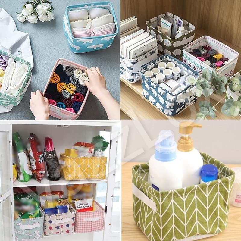 Foldable Storage Box Canvas Fabric Baskets For Organizing With Handles, Rectangle Small Storage Box, Cube, Foldable Multipurpose Storage Box, Closet, Desk, Baby Storage Organizer (Mulicolor)