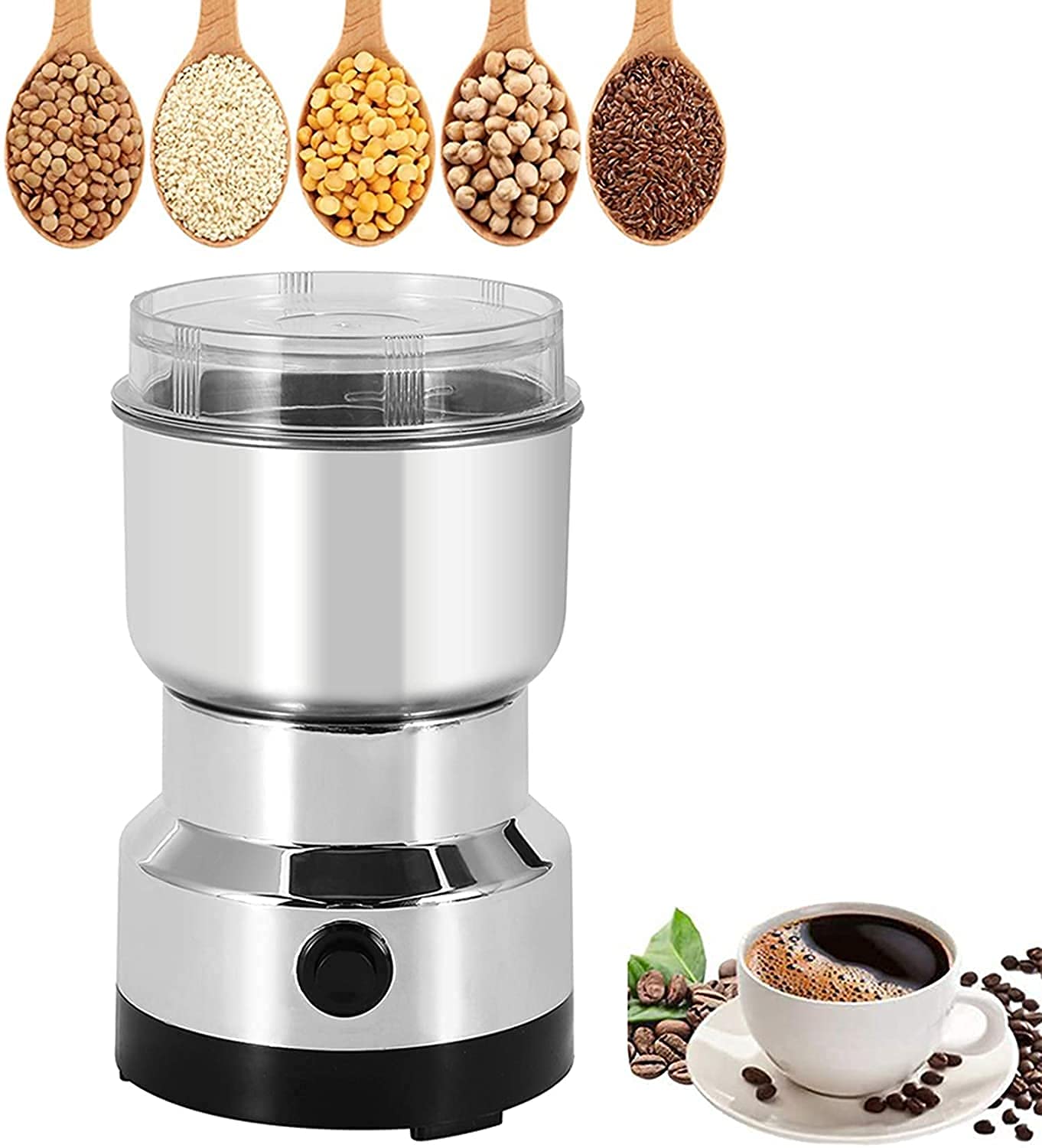 Mini Spice Coffee Grinder Electric Stainless Steel Fast Grinding Multifunction Smash Machine Dry Grain Mill Grinder for Spices Powder Seeds Rice Beans Seasonings